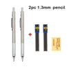 Two 1.3mm HB mechanical pencils are shown next to a yellow label indicating the product details.