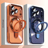 Two magnetic phone cases with stands, one copper and one blue, displayed in packaging.