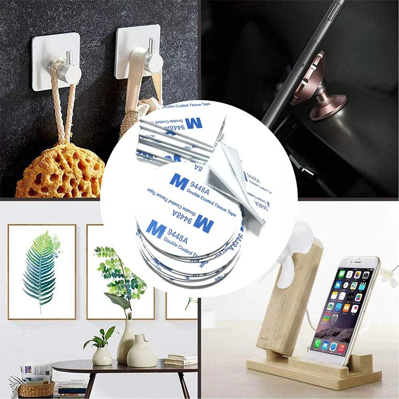 Rolls of heavy duty double-sided foam mounting tape displayed next to a smartphone and natural decor.