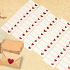 A collection of 60 blank note cards and envelopes with red hearts displayed on a light beige background.