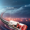 A close-up of a durable zinc alloy shield Ethernet cable with a pick-button design against a dark, futuristic background.