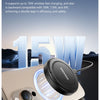 A close-up of a gold wireless charging pad with a magnetic stand, demonstrating 15W fast charging capability.