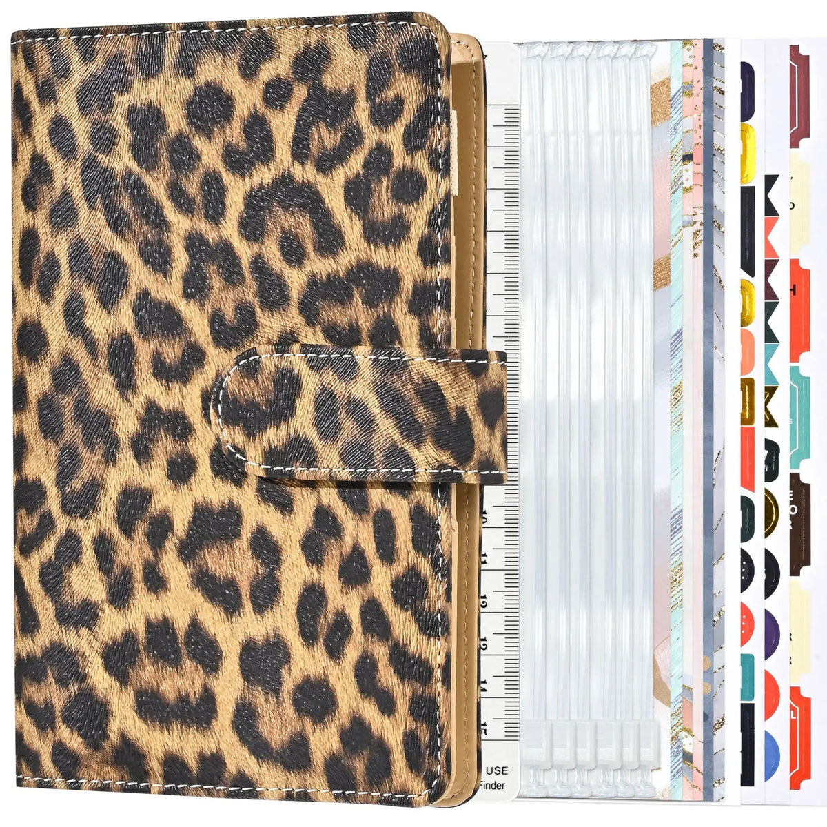 Budgetplaner mit Leopardenmuster in Braun und Schwarz mit klarem Plastikhülle.
