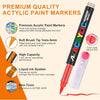 A set of premium acrylic paint markers featuring soft brush tips, high capacity liquid ink system, and non-toxic formulation.