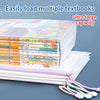 A stack of colorful textbooks is shown inside a waterproof mesh zipper document pouch file folder.