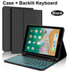 Black case and backlit keyboard for an iPad, shown with the keyboard attached.