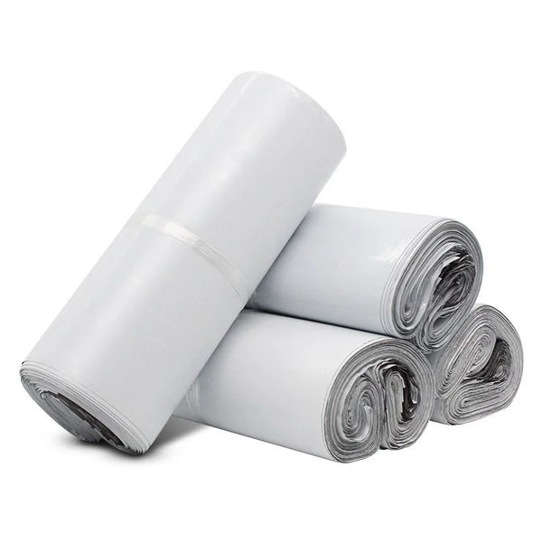 Roll of white self-sealing waterproof shipping bags
