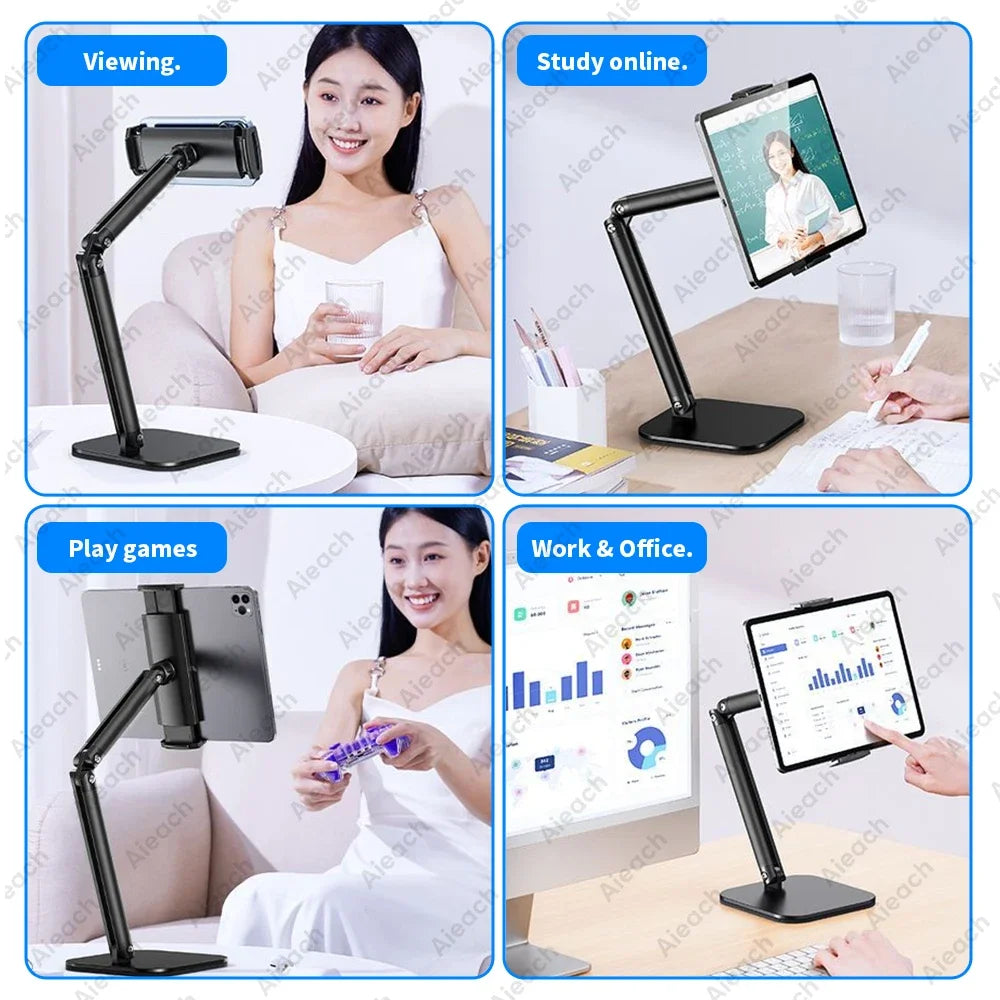 A set of adjustable multi-angle stands used for viewing, studying online, playing games, and working on a tablet or phone.