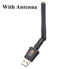 Black dual-band USB Wi-Fi adapter with an antenna attached