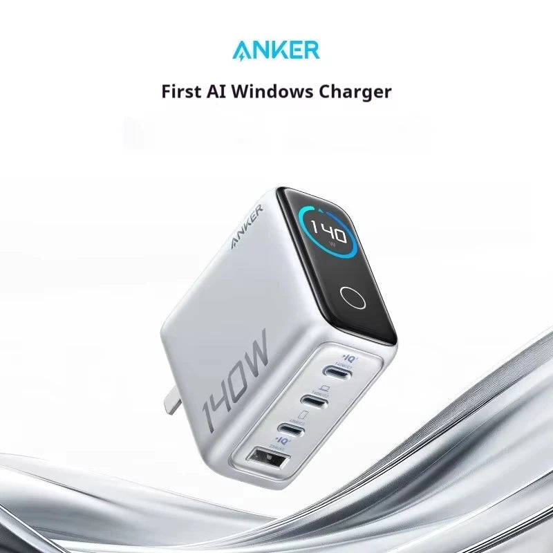 Anker 140W GaN Smart Display 4-Port USB-C Fast Charger in silver color
