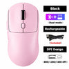 Souris sans fil rechargeable rose double mode avec accents noirs et réglages DPI