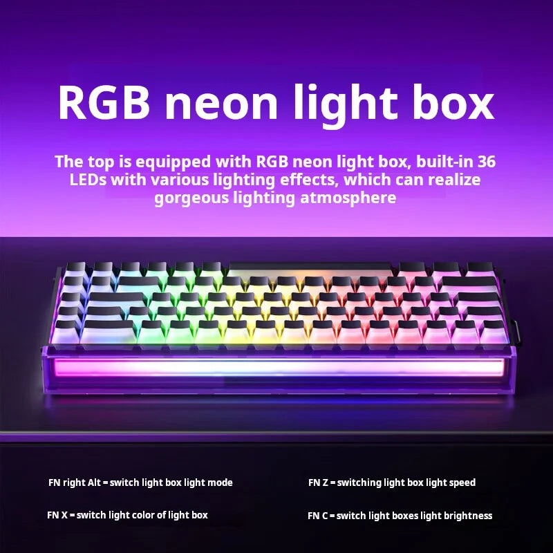 Boîte lumineuse néon RGB sur clavier mécanique avec divers effets lumineux