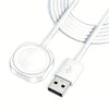 A white magnetic USB to Type-C watch charging cable with a round charging base and a flexible wire.