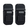 A pair of black portable zinc alloy laptop stand risers.