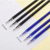 A set of black and blue Panda erasable gel pens with 0.5mm tips displayed on white paper.