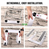 Demonstration of a detachable aluminum alloy laptop stand showing various installation methods and angles.