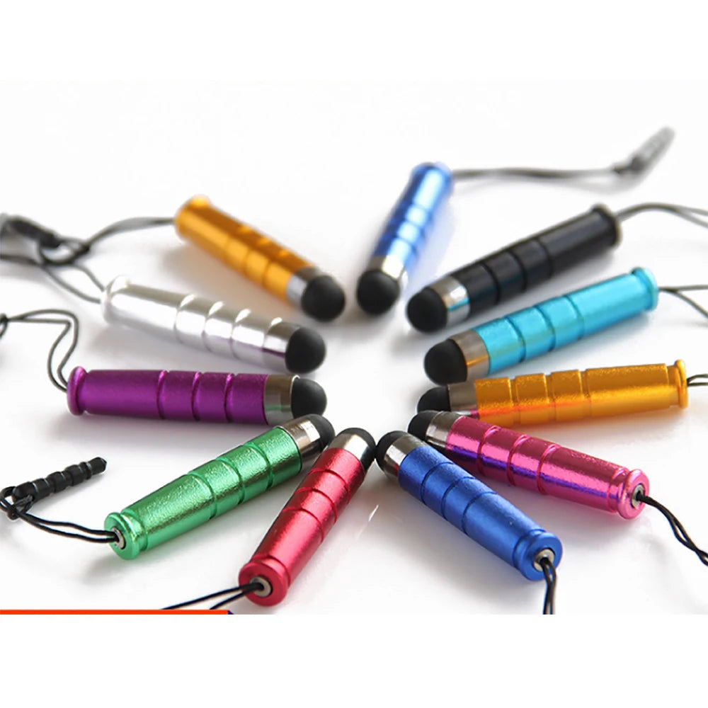 A collection of multi-color fine point styluses with black wires arranged in a circle.