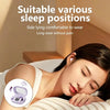 A woman is shown using 4-in-1 wireless Bluetooth sleep earbuds while lying down.