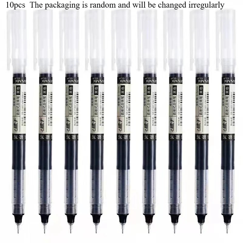 A set of ten smooth quick-drying gel pens with clear plastic packaging.