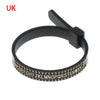 Black precision ring sizer and gauge tool with a flexible band and adjustable mechanism.