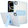 A light blue matte protective case for an iPad Pro shown in various angles.