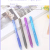 A set of eight colored retractable gel pens, including blue, purple, and cyan, displayed on a white background.
