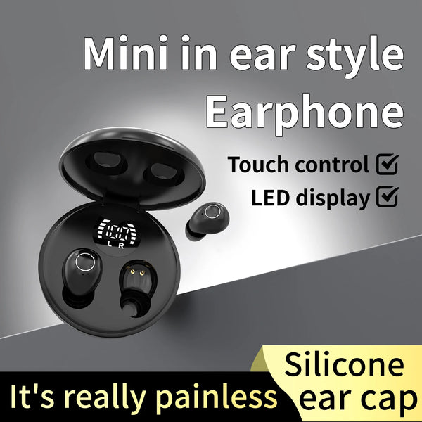 Écouteur mini noir style écouteur avec cap silicone sur fond gris.