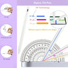 A white stylus tilt pen demonstrating tilt technology with various angles and line weights.