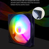 A close-up view of a 120mm RGB computer case cooling fan with shock absorber pads and a 4PIN connector for easy installation.