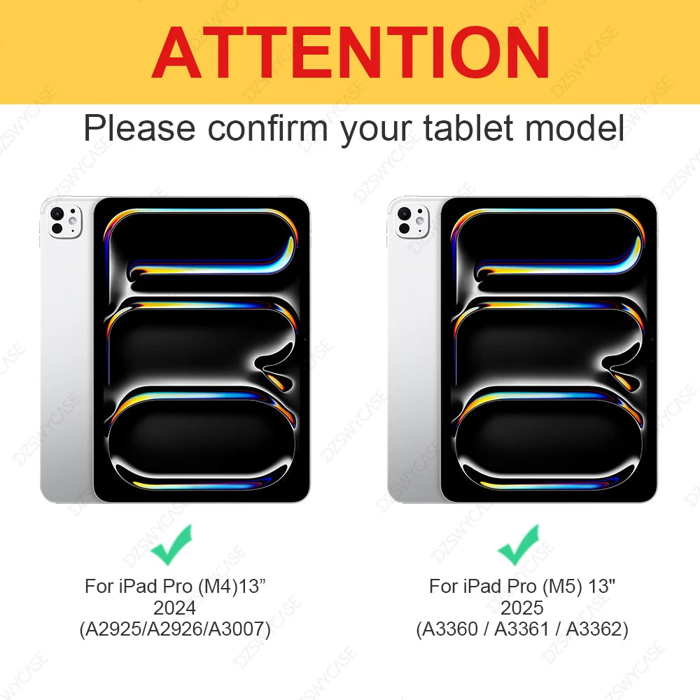 Two images showing options for tablet models, including iPad Pro (M4) and iPad Pro (M5), for confirmation.
