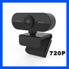 A black 720P HD webcam device with a lens and mounting bracket.