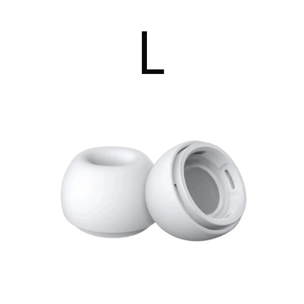 White silicone replacement eartips for AirPods Pro case shown in an open view.