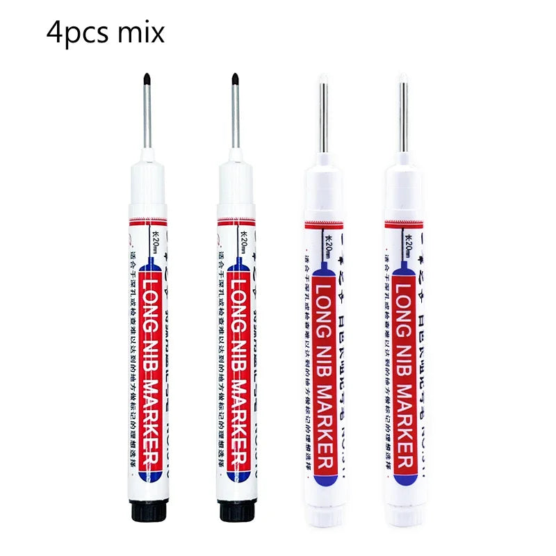 Four mixed long nib marker pens with tips for metal and woodworking