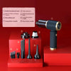 A set of multi-functional cleaning tools including a host, brush head, nozzle, and various attachments displayed on a red sur