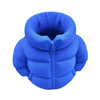 A bright blue puffer jacket shaped like a pen holder or desk organizer.