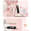 A collection of portable pet claw tools and knives in white, pink, and black colors displayed on a pink background.
