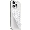A white silicone suction cup phone mount with a double-sided grip shown on a smartphone.