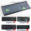 A silicone keyboard protector cover is shown with various laptop keyboards, demonstrating support or no support for different