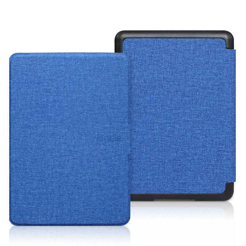 A pair of blue magnetic protective cases for Kindle e-readers, shown side by side.