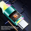 A close-up view of a smart power off but no charge Type-C interface cable with an LED light and metallic connector.