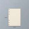 Reposición de cuaderno de hojas sueltas rectangular, color beige claro, con medidas de 128mm x 86mm.