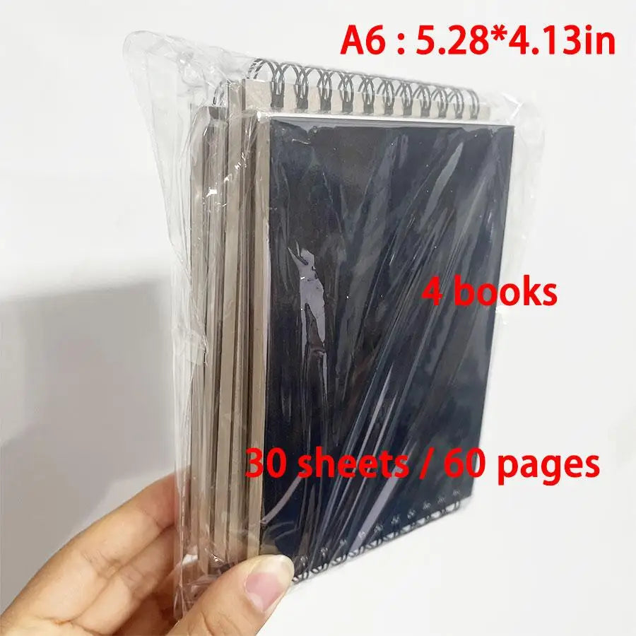 A set of four A6 size sketchbooks with 30 sheets or 60 pages of acid-free watercolor paper.