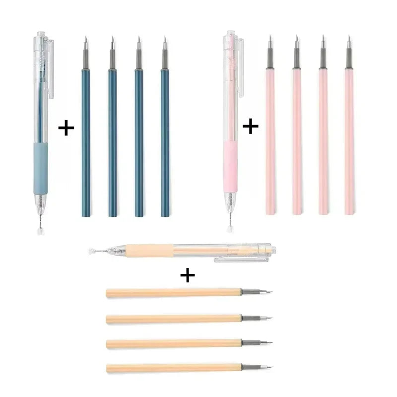 A set of precision craft knives for scrapbooking and DIY art, including various blade sizes and tools.