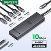 A silver USB-C hub featuring multiple ports including 10Gbps USB-A, HDMI for 4K@60Hz, and Power Delivery.