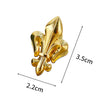 Gold-colored decorative iris-shaped metal binder clips shown with dimensions of 3.5cm by 2.2cm