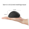 A black small Ergo mouse is shown resting on a person's hand.