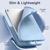 A light blue premium TPU protective case for an iPad, shown in an open, angled view.