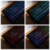 Close-up view of a mechanical keyboard with customizable RGB lighting patterns displayed in three different colors.