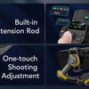 A portable smartphone gimbal stabilizer showing features like a built-in extension rod, OLED display, one-touch shooting adju