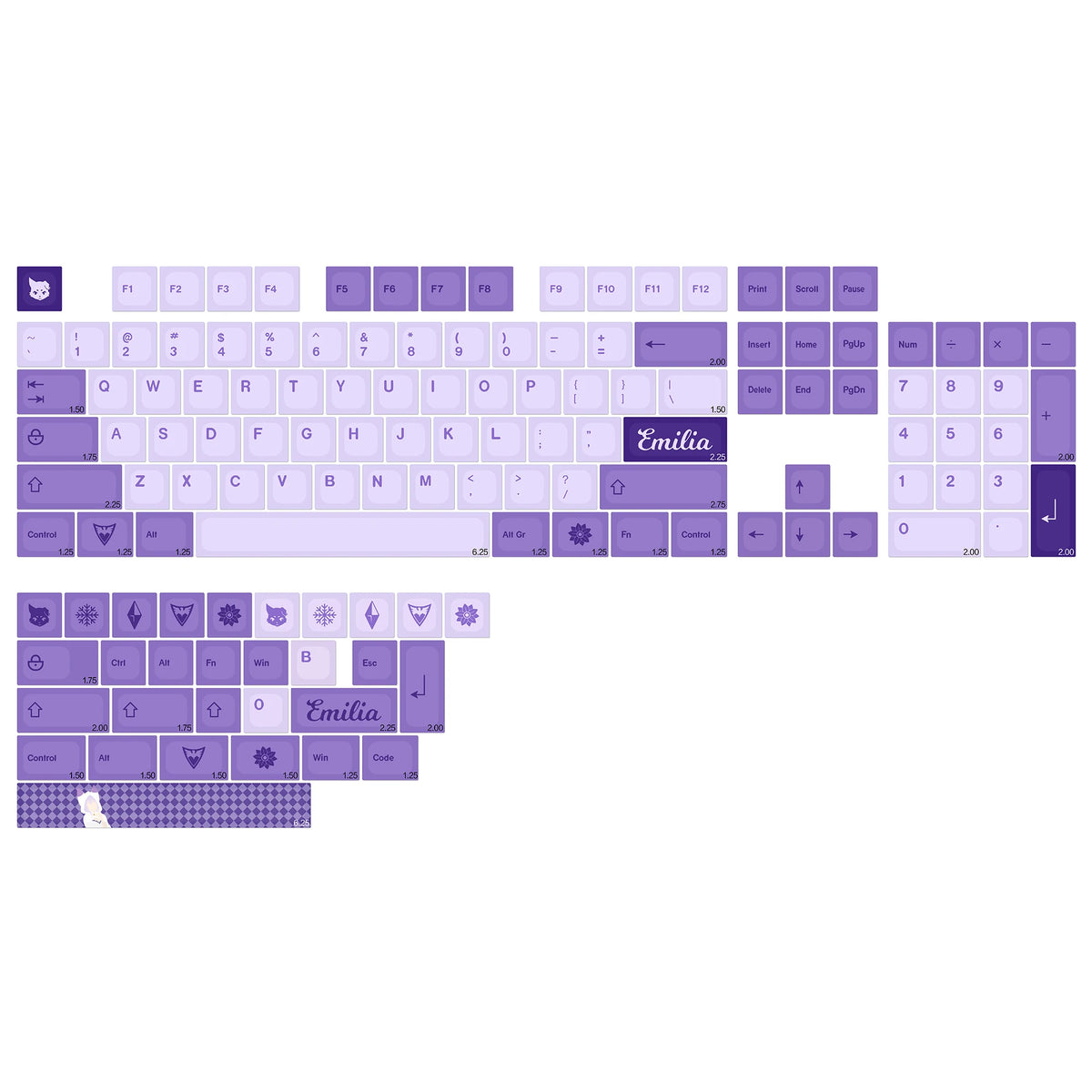 A complete set of purple and white Magic Bunny PBT keycaps featuring a KOA profile and dye-sublimated finish.
